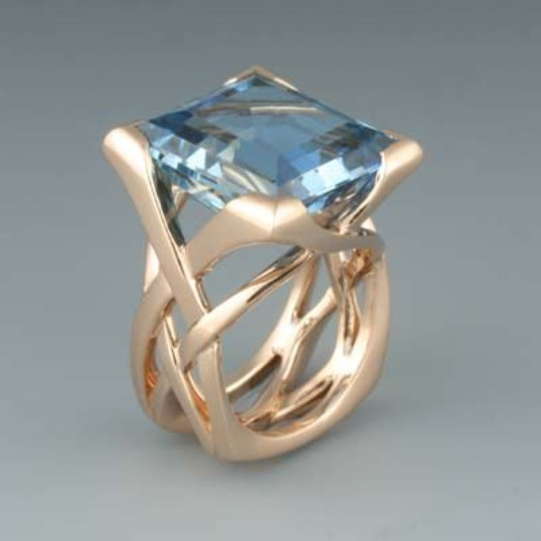 Exclusive Vintage Rose Gold Ring with Blue Zircon