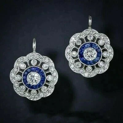 Vintage Blue Zirconia Mandala Earrings