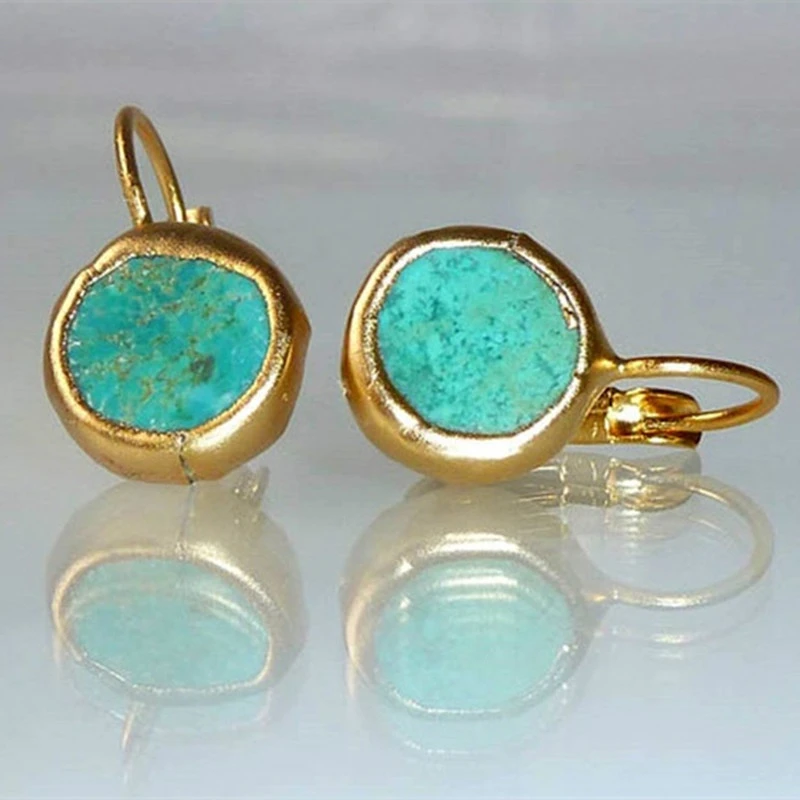 Exclusive Gold Earrings with Turquoise Gemstone