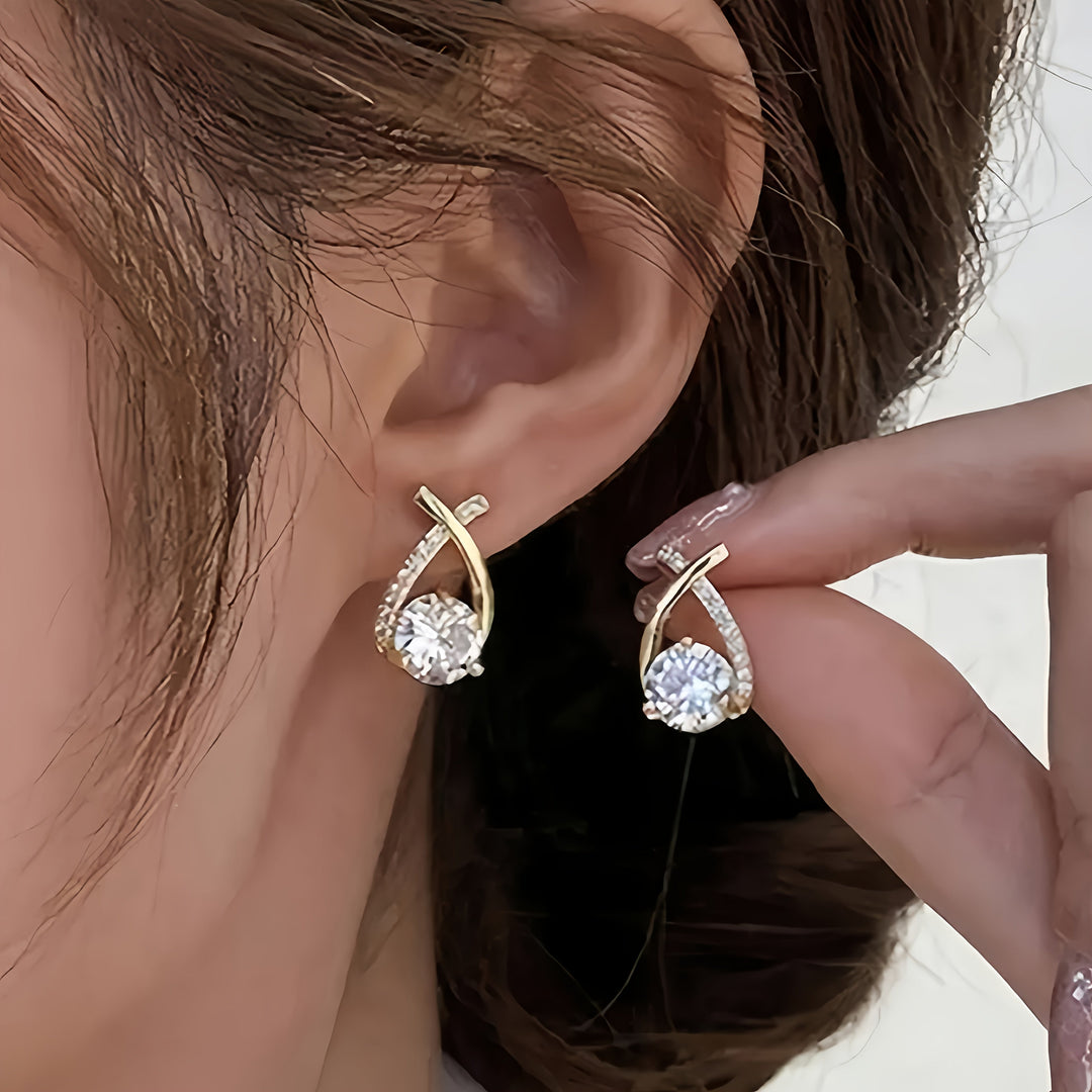 O&O - Golden Cross Zirconia Stud Earrings