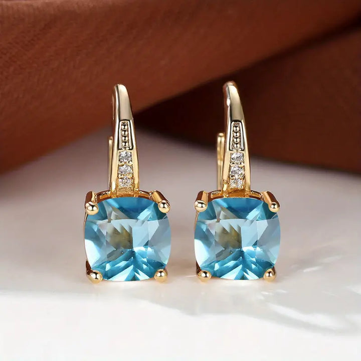 Gold Hoops with Mystic Sapphire Stone
