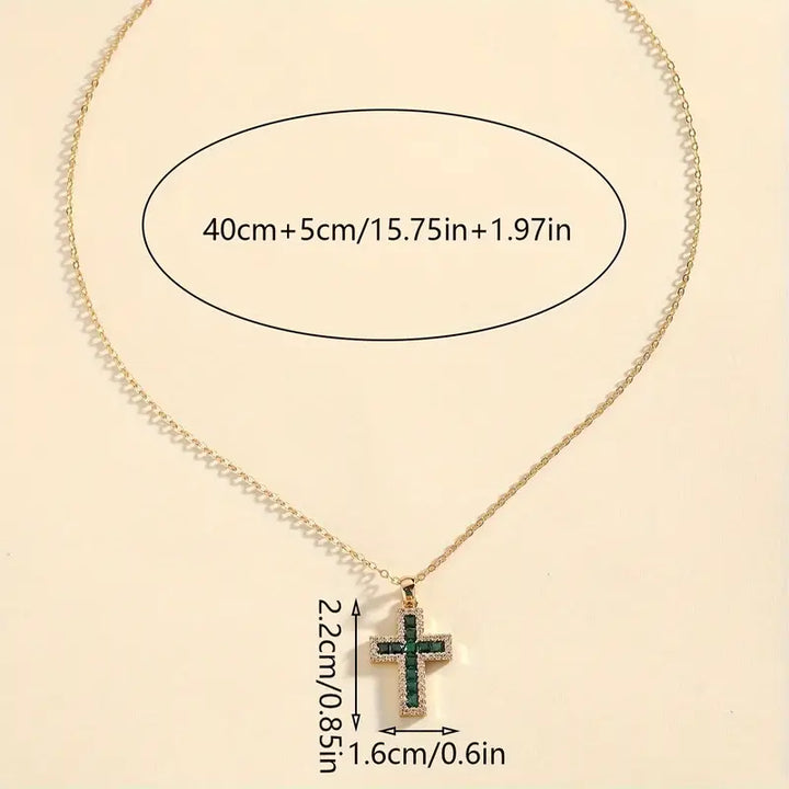 Solène Emerald Cross Pendant Necklace | Gold