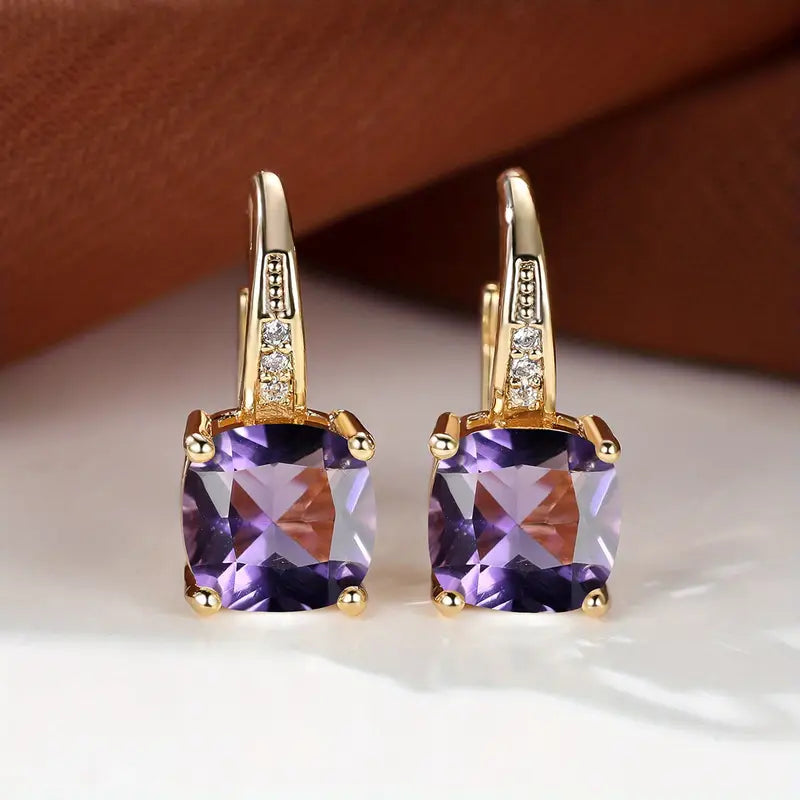 Gold Hoops with Mystic Sapphire Stone