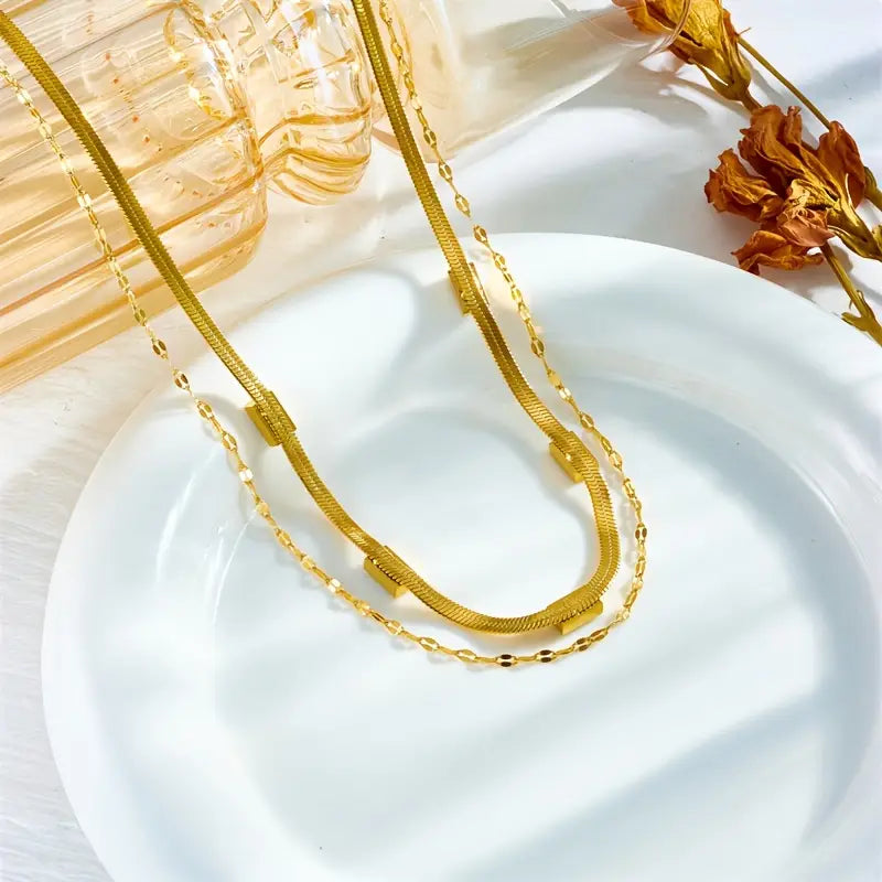 Sorella Gem Retro Double-Layer Necklace | Gold