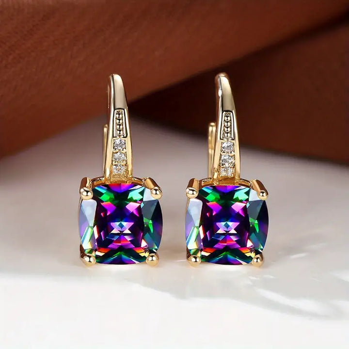Gold Hoops with Mystic Sapphire Stone