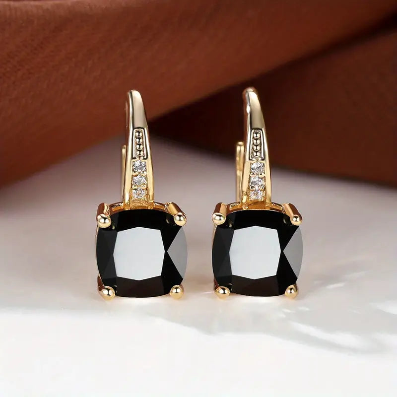 Gold Hoops with Mystic Sapphire Stone