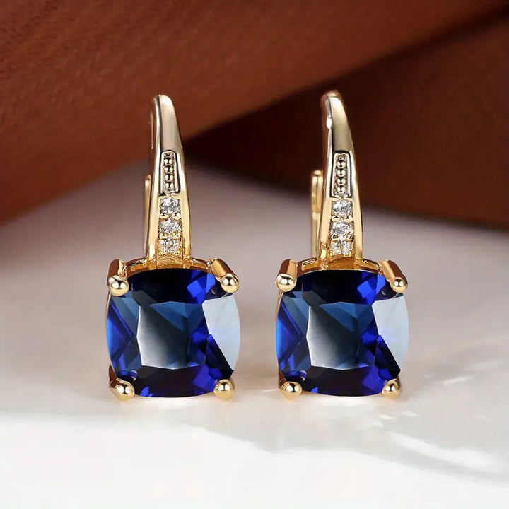 Gold Hoops with Mystic Sapphire Stone