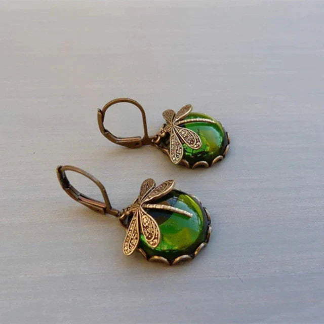 Antique Gold Dragonfly Crystal Earrings