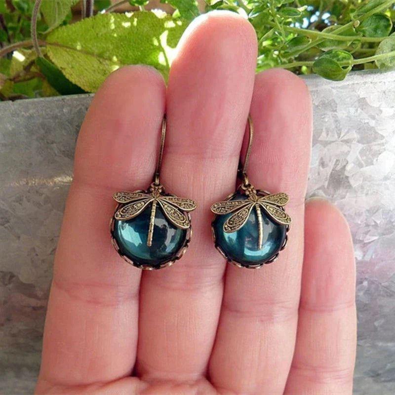Antique Gold Dragonfly Crystal Earrings