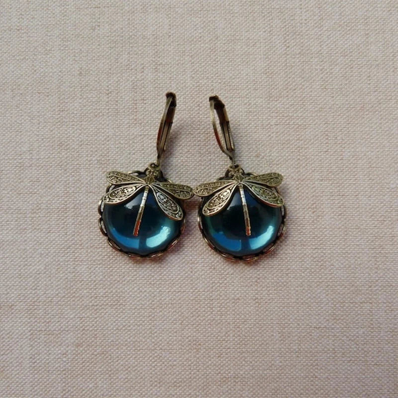 Antique Gold Dragonfly Crystal Earrings