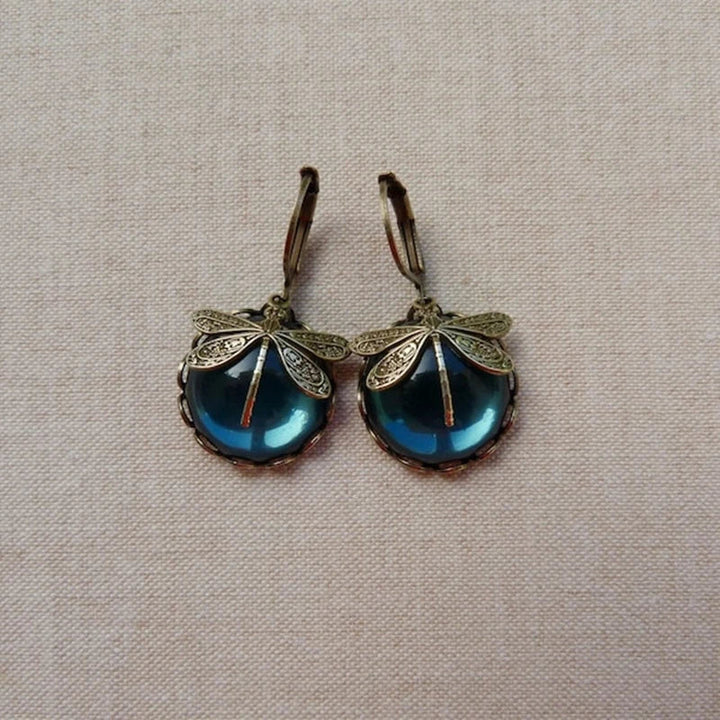 Antique Gold Dragonfly Crystal Earrings