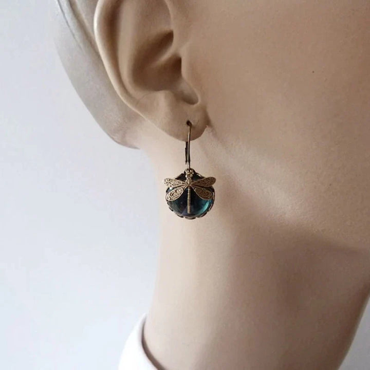 Antique Gold Dragonfly Crystal Earrings