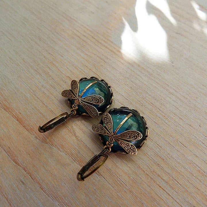 Antique Gold Dragonfly Crystal Earrings