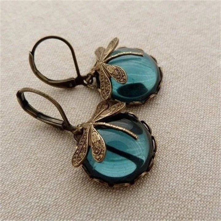 Antique Gold Dragonfly Crystal Earrings