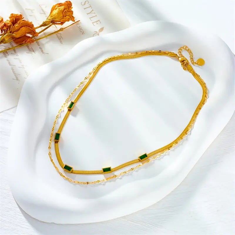 Sorella Gem Retro Double-Layer Necklace | Gold