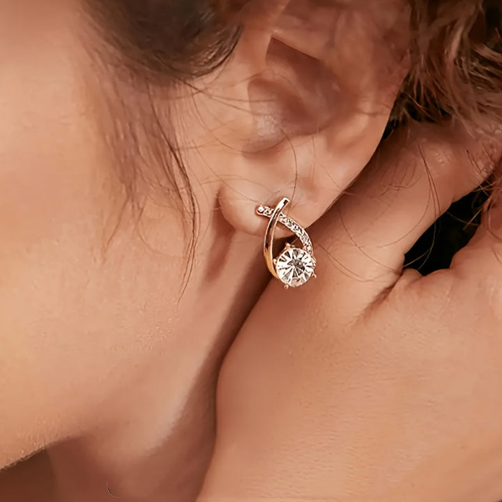 O&O - Golden Cross Zirconia Stud Earrings