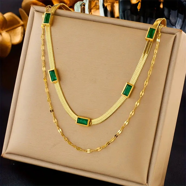 Sorella Gem Retro Double-Layer Necklace | Gold