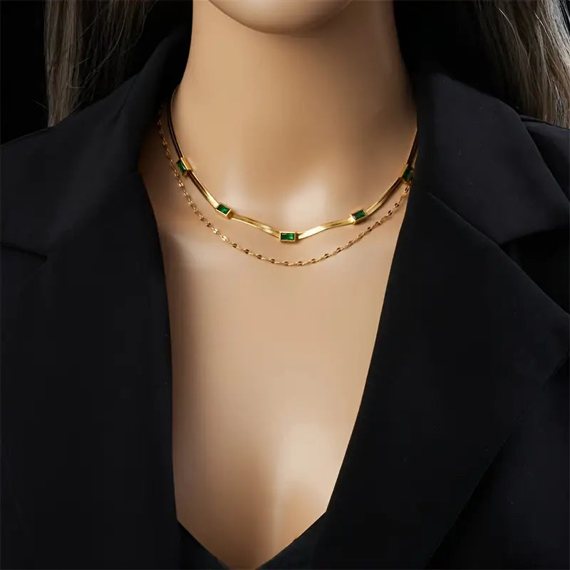 Sorella Gem Retro Double-Layer Necklace | Gold