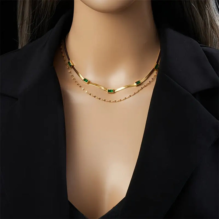 Sorella Gem Retro Double-Layer Necklace | Gold